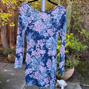 Guess Floral Long Sleeve Dress in Blue and Pink